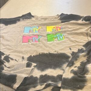 MTV Gray and Black Tie-Dye Long Sleeve Tee